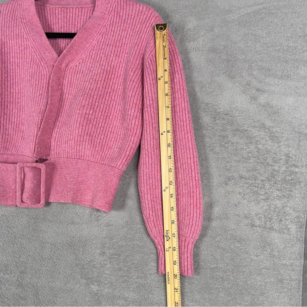 Victoria Beckham Belted Rib-Knit Wool‎ Cardigan Women's Size 2 Pink Sweater - Picture 9 of 11